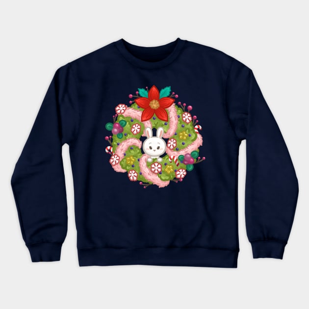 Bunny Christmas Wreath Crewneck Sweatshirt by Khotekmei